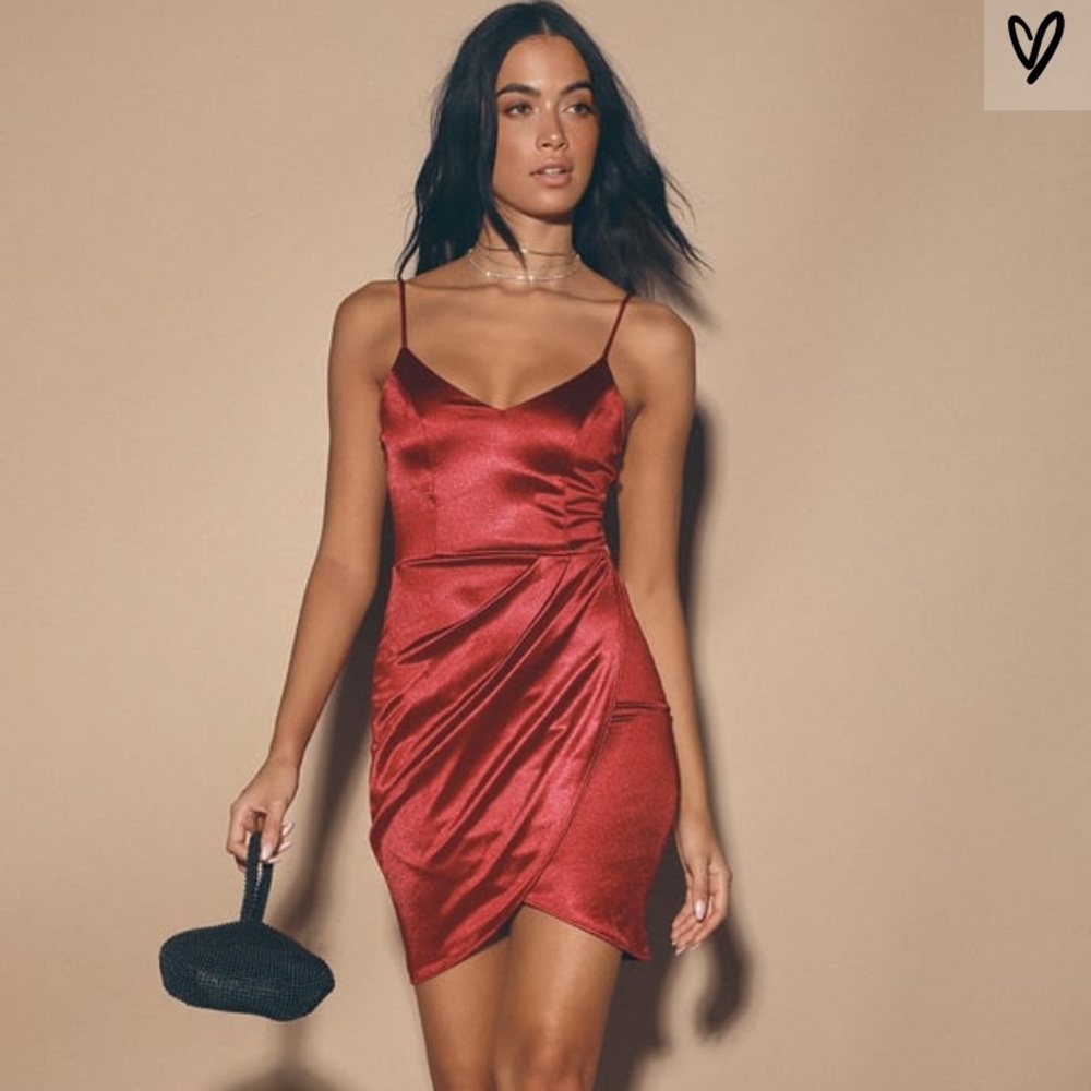Lulus Wine Red Satin Bodycon Dress